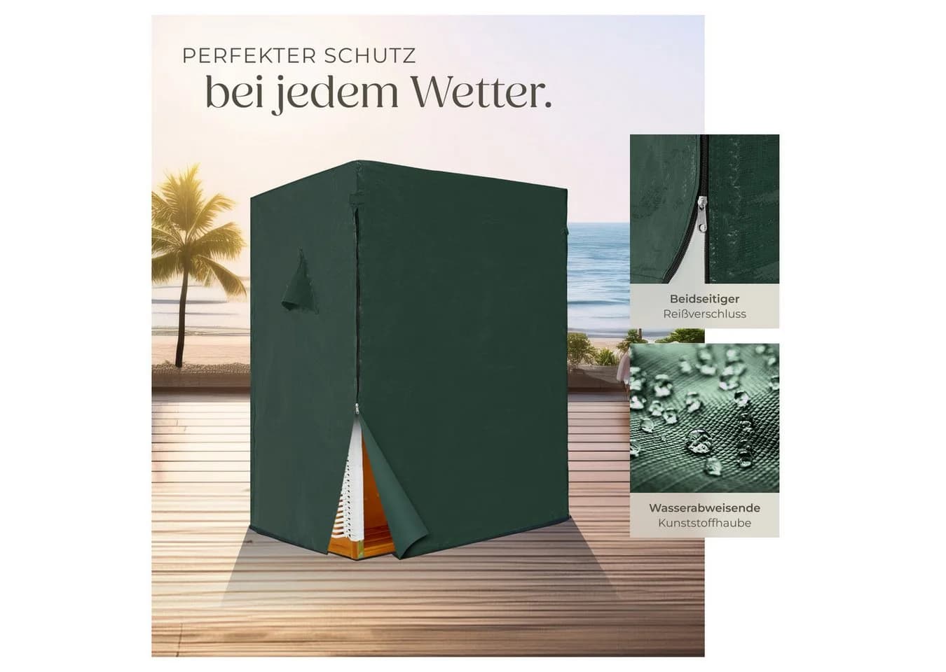 tectake Strandkorb 2-Sitzer mit Polster verstellbar inkl. Schutzhülle rot/weiß - Bild 5