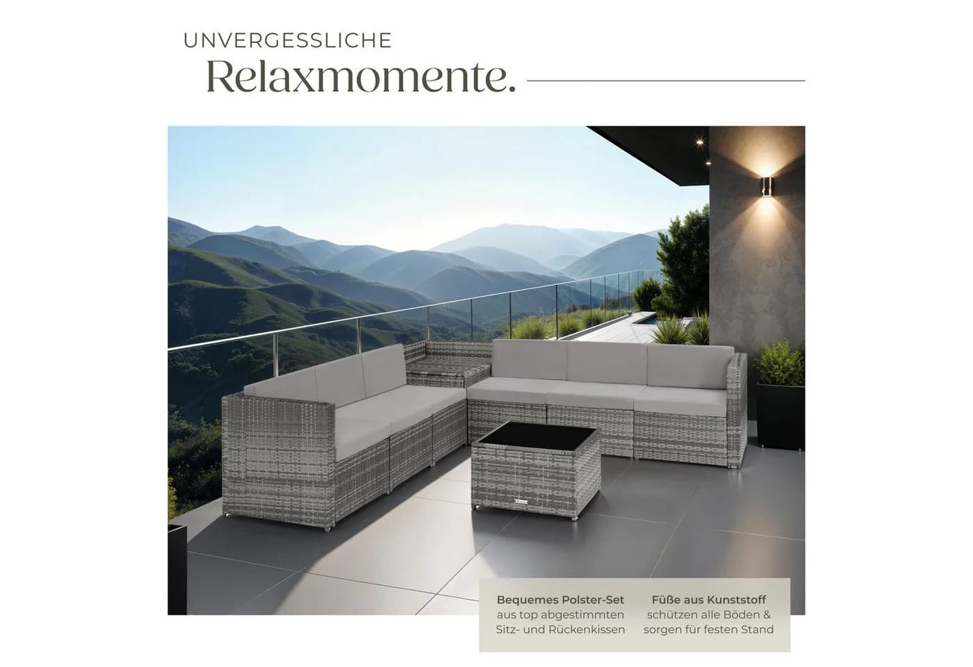 tectake Loungeset Rattan Lounge Verona Grau 9-tlg. mit Aufbewahrungsbox - Bild 5