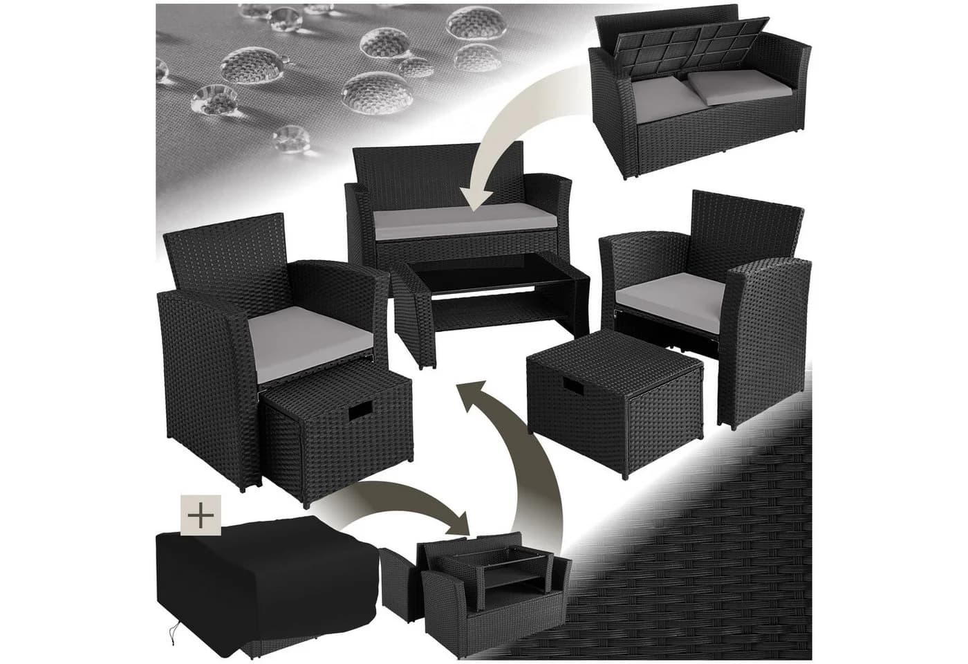 TECTAKE Sitzgruppe Rattan 6-tlg. Schwarz/Grau Poly Rattan - Bild 3