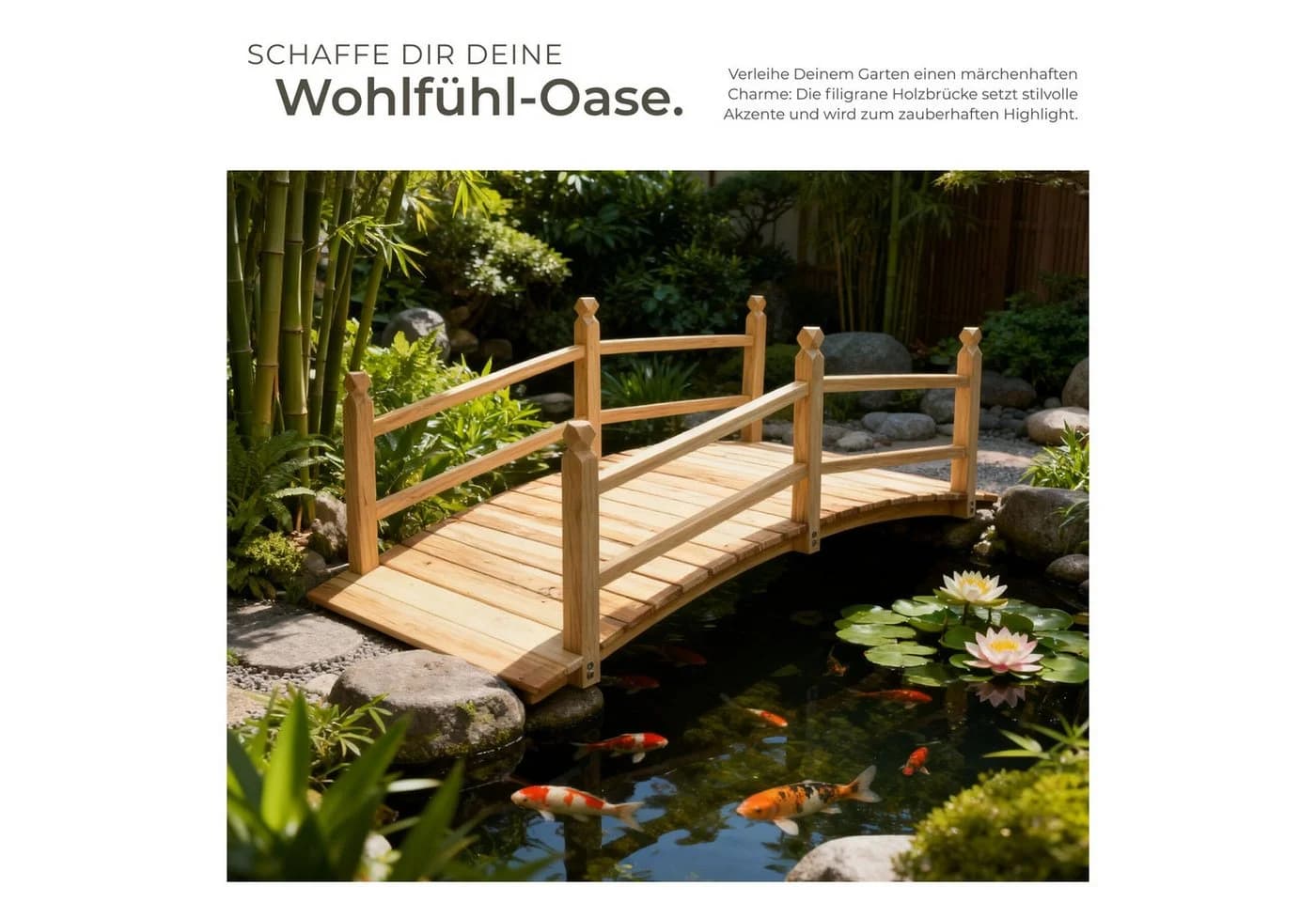 tectake Gartenbrücke aus Holz mit Geländer - Bild 4