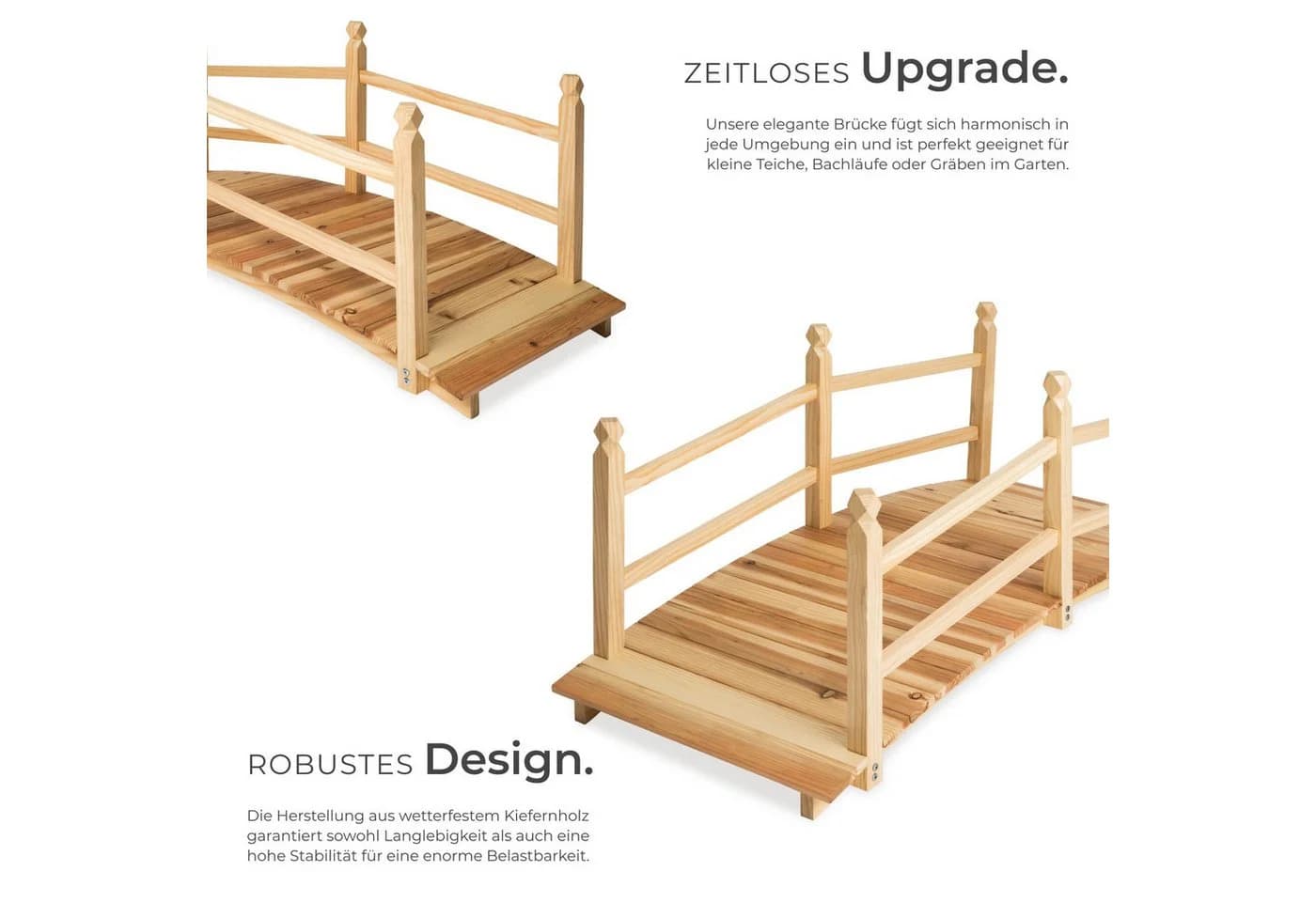 tectake Gartenbrücke aus Holz mit Geländer - Bild 5