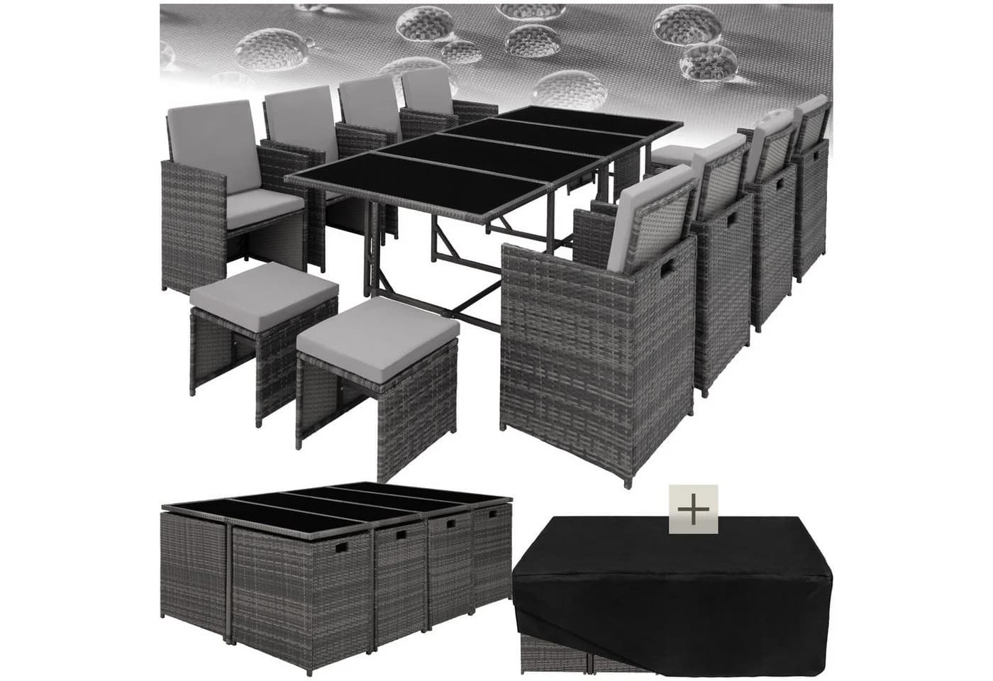 TECTAKE Sitzgruppe Rattan 12-tlg. Grau Poly Rattan Würfelsystem - Bild 3