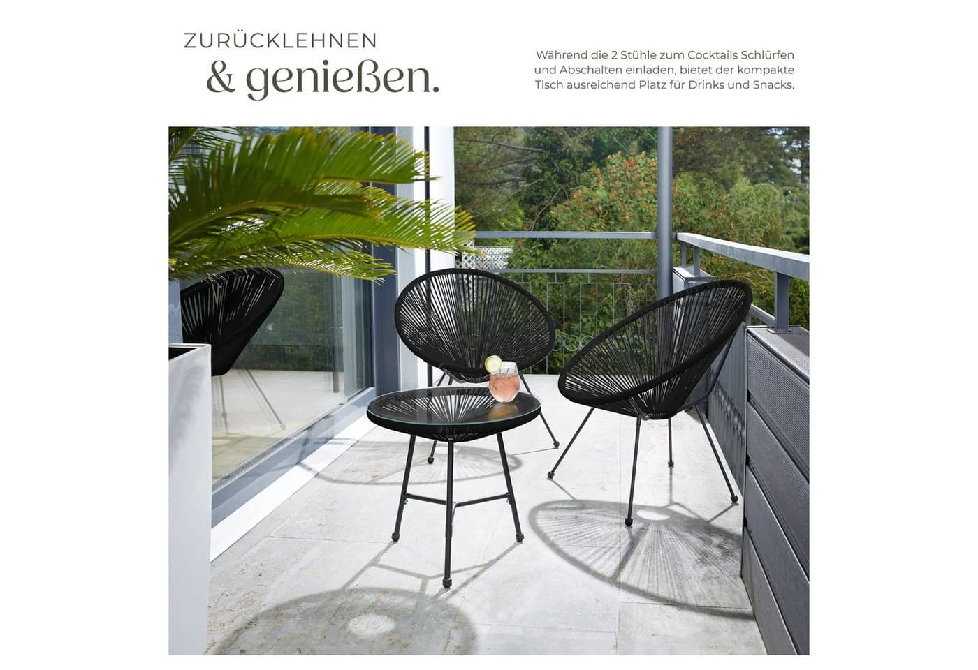 tectake Essgruppe Santana 3-tlg. Schwarz Polyethylen Stahl - Bild 5