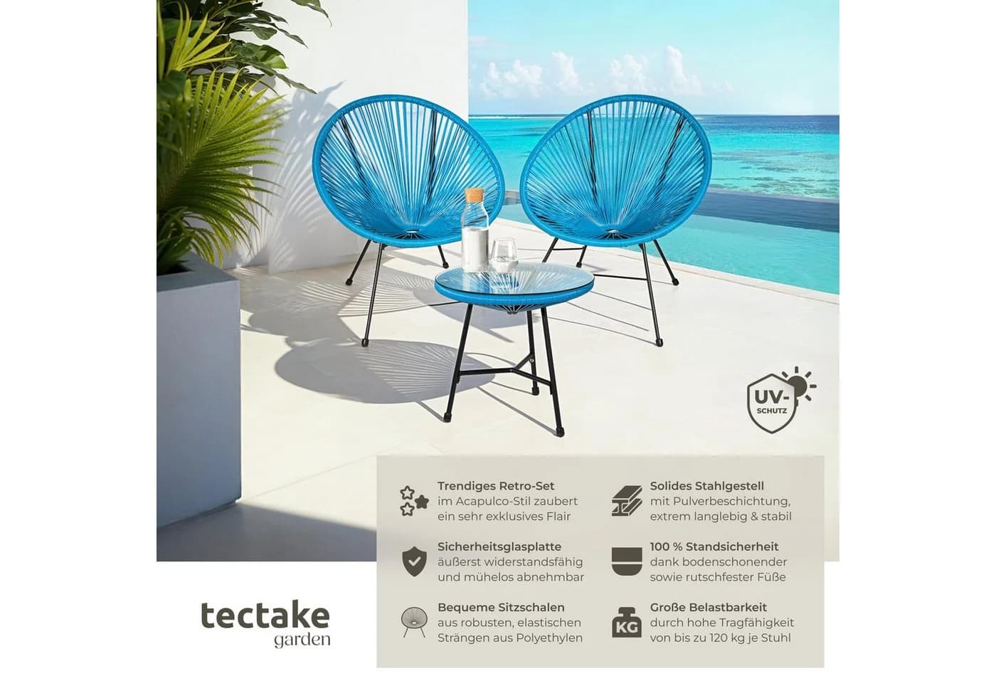 TecTake 2 Gartenstühle Santana Retro-Design UV-beständig - Bild 2