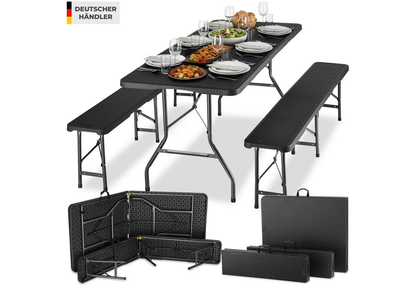 tectake Campingtisch Vani 3-tlg. Klappgarnitur mit Rattanoptik - Bild 3