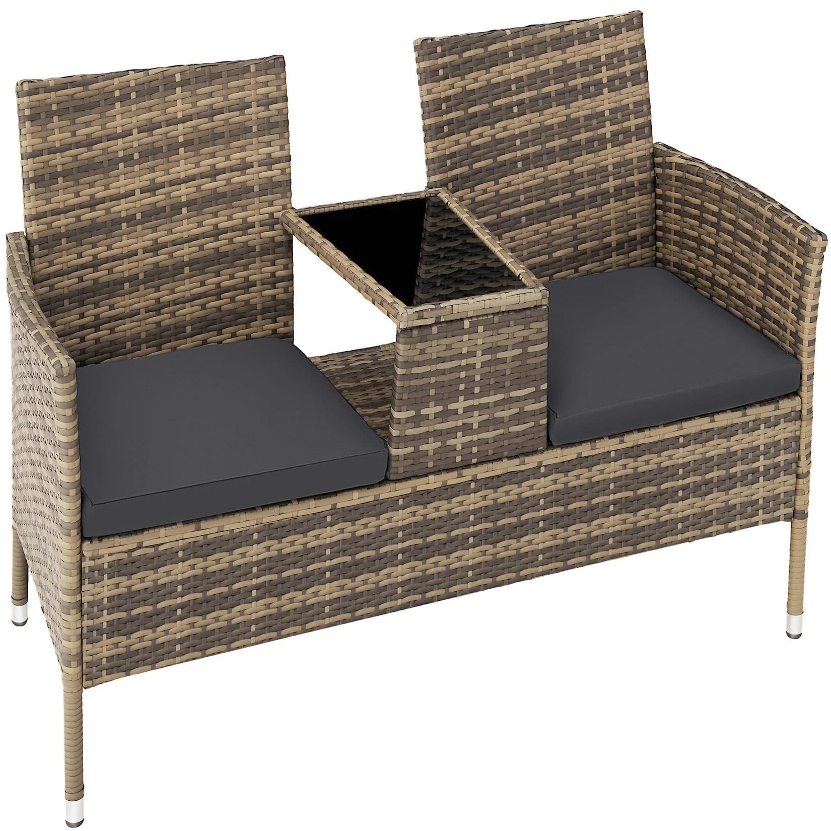 tectake® Rattan Gartensitzbank 2-Sitzer UV-beständig