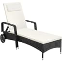 tectake Gartenliege Rattan Schwarz/Beige mit verstellbarer Lehne Bild 1