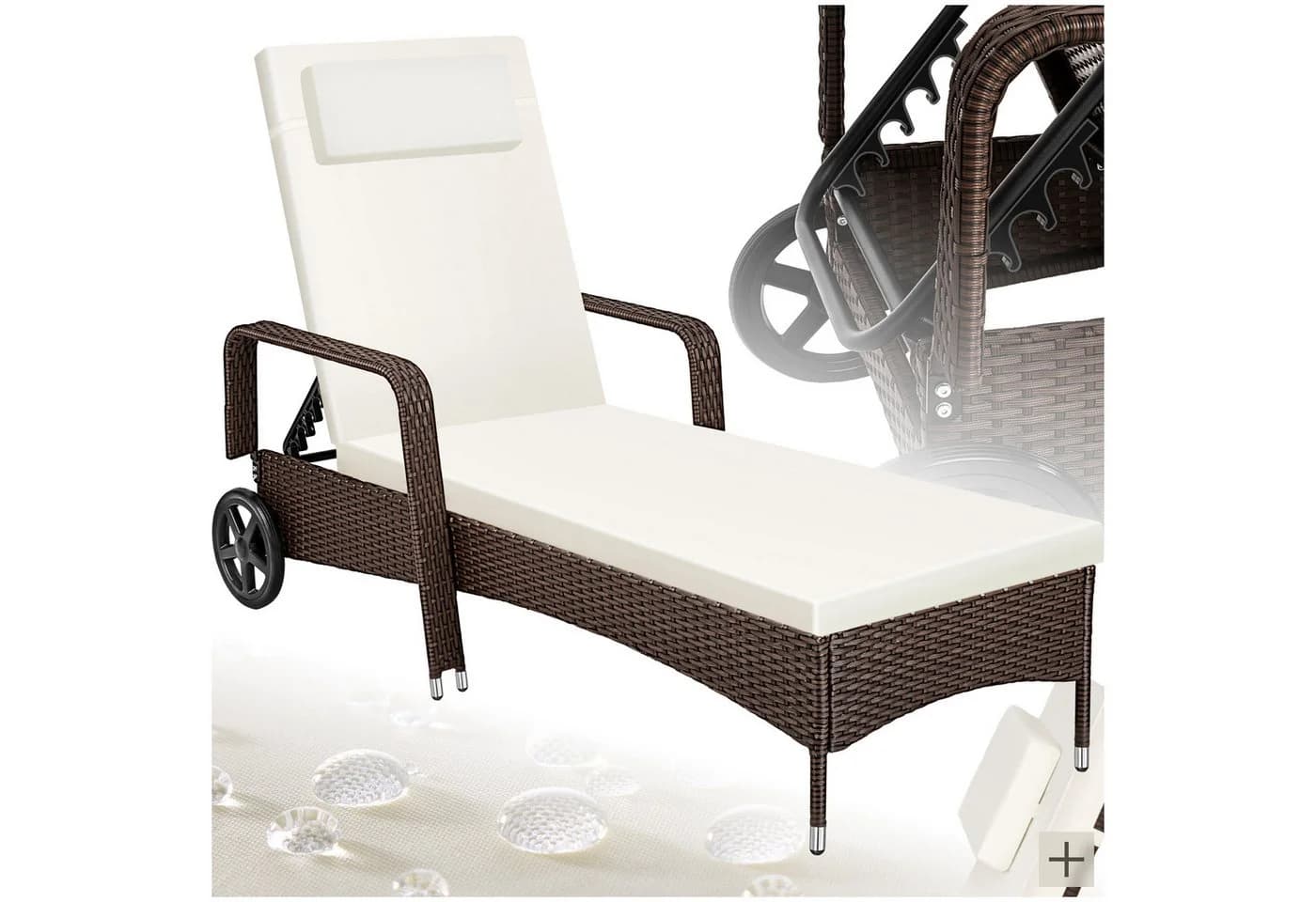 tectake Gartenliege Rattan mit verstellbarer Rückenlehne und Rädern - Bild 3