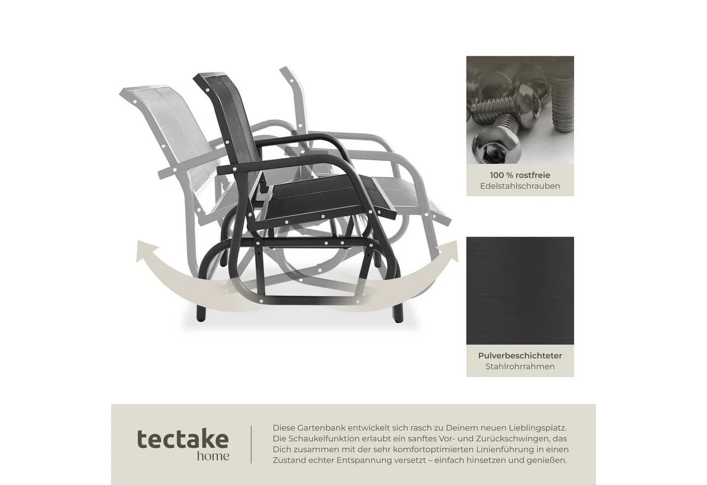 tectake Gartenbank Schaukelbank 2-Sitzer Greta - Bild 5