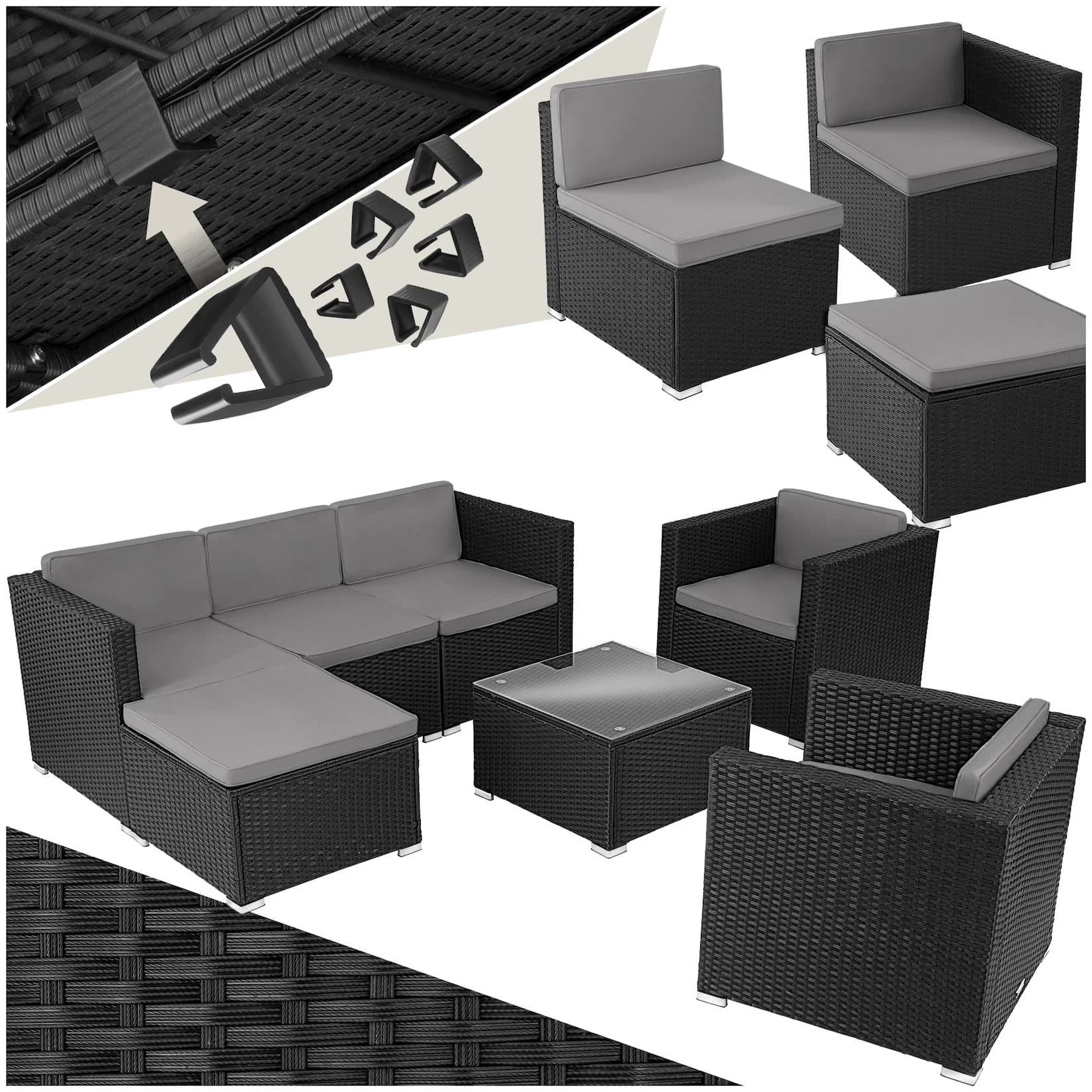 tectake Rattan Lounge für 5 bis 6 Personen UV-beständig variabel aufstellbar