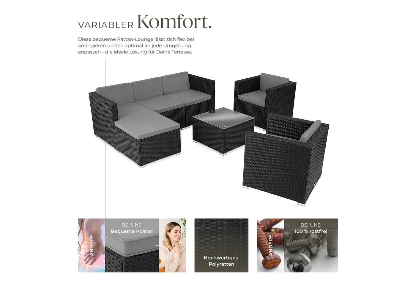 tectake Rattan Lounge für 5 bis 6 Personen UV-beständig variabel aufstellbar - Bild 4