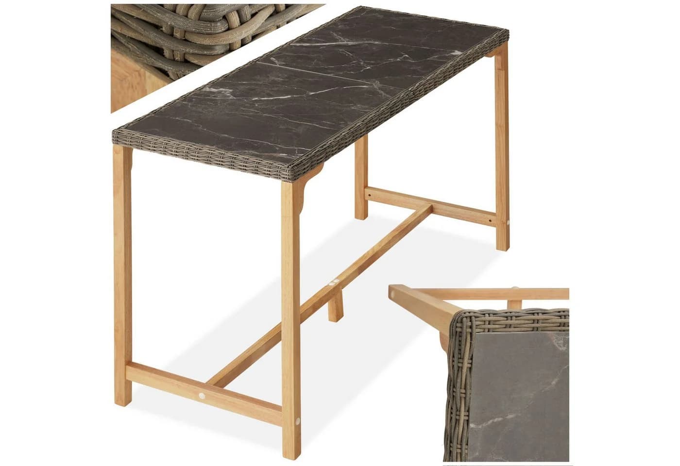 tectake Gartentisch Rattan Bartisch Natur Aluminium - Bild 3