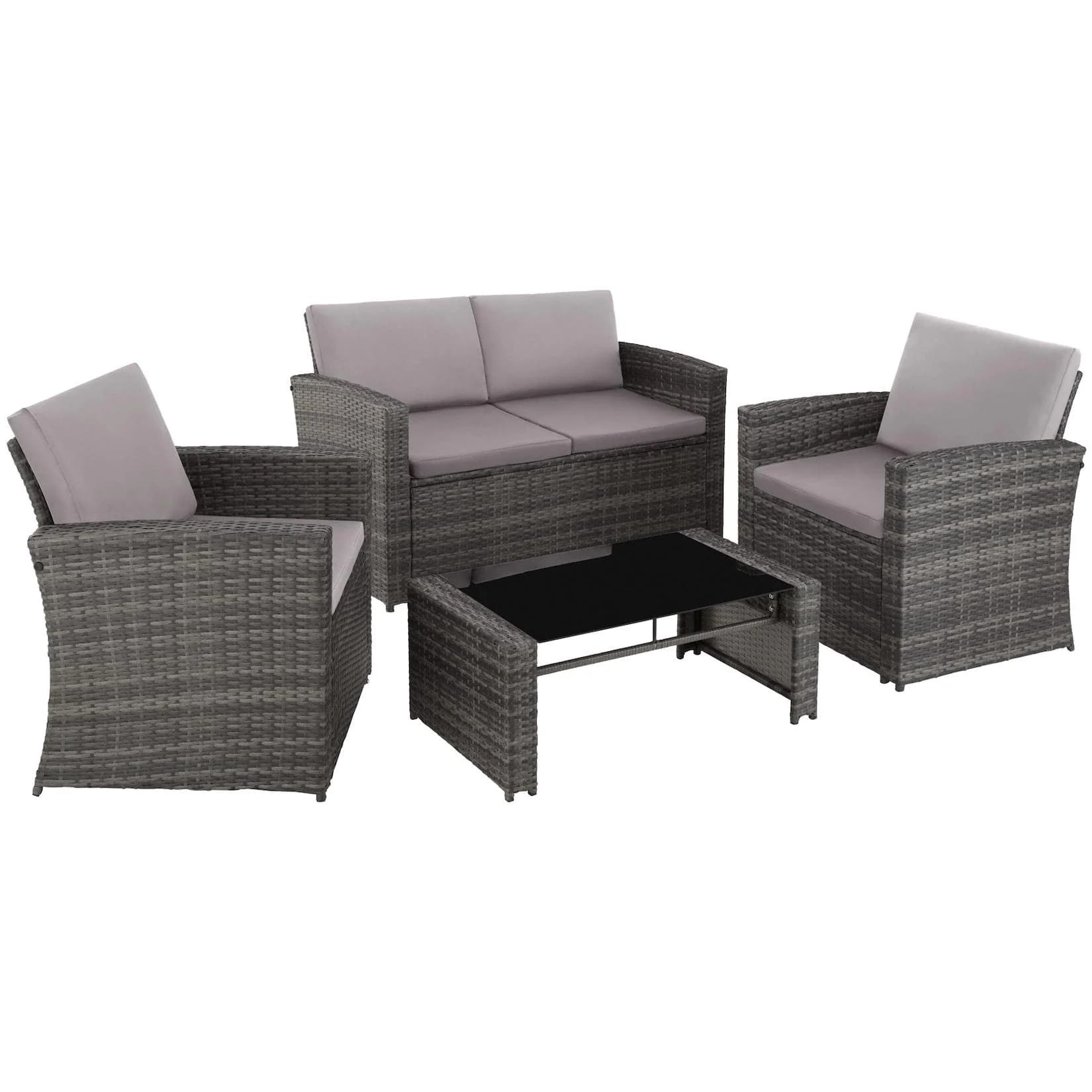 tectake Loungeset Rattan 5-tlg. Grau UV-beständig mit Kissen