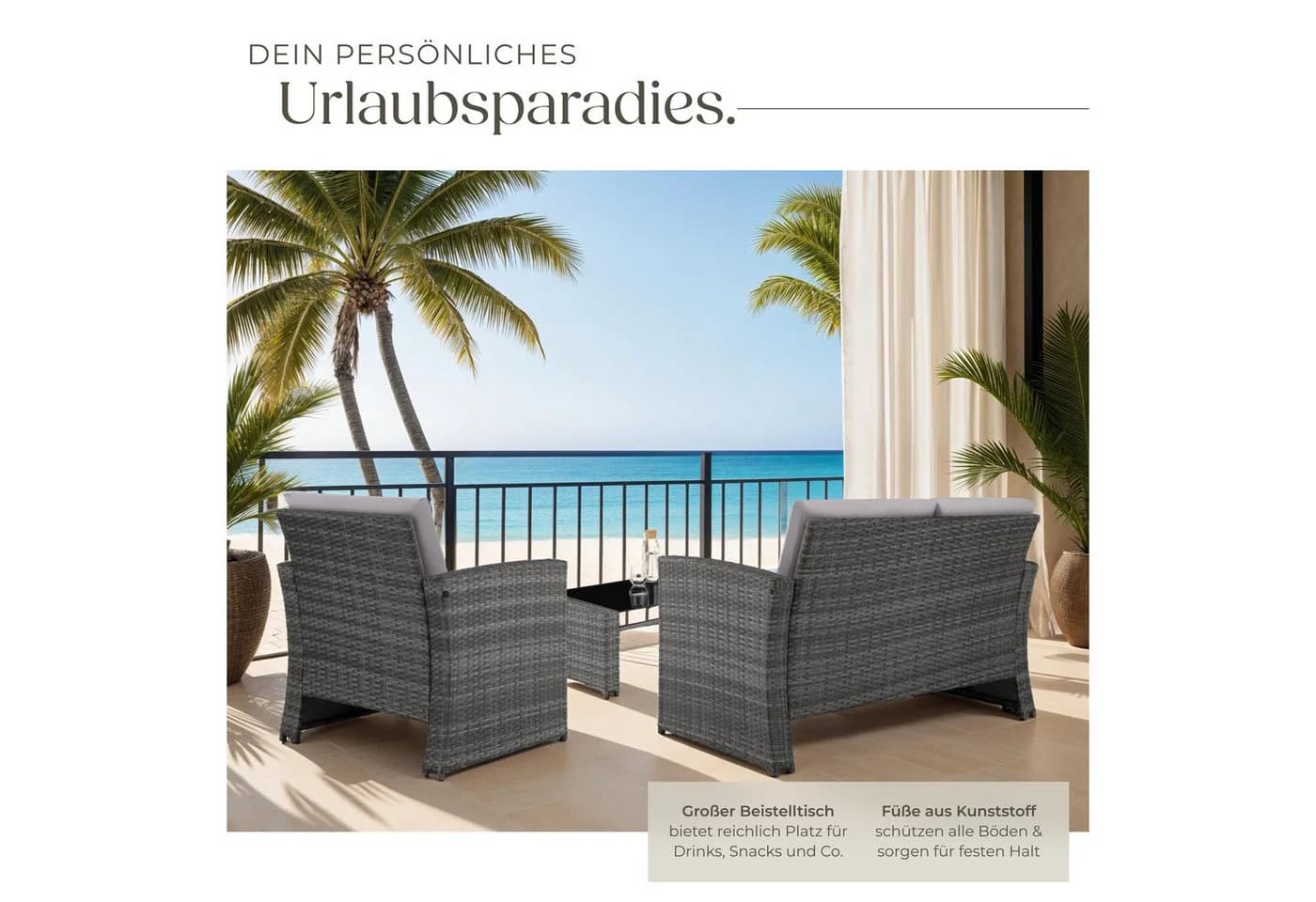 tectake Loungeset Rattan 5-tlg. Grau UV-beständig mit Kissen - Bild 5