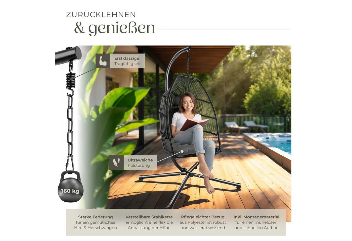 TECTAKE Hängesessel Ariane Grau - Robust & Komfortabel - Bild 5