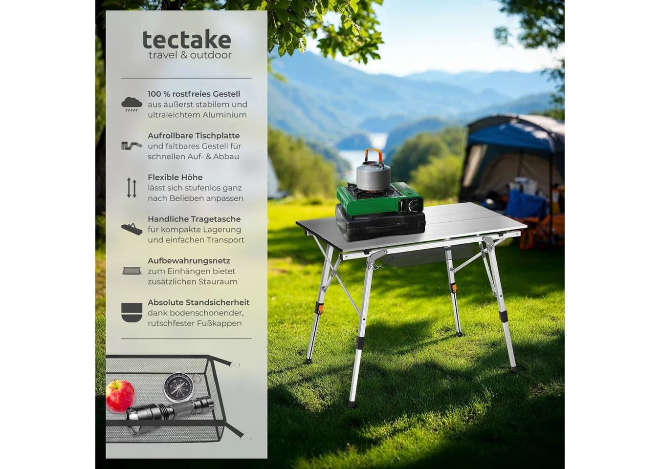 tectake Campingtisch Aluminium Klappbar Silber - Bild 2