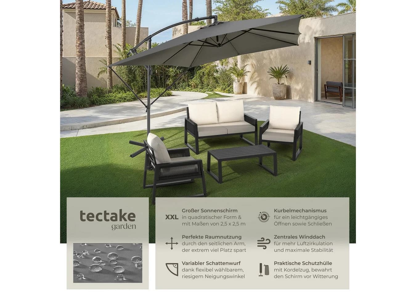 TecTake Sonnenschirm 250x250 cm mit Kurbel und Neigungswinkel - Bild 2
