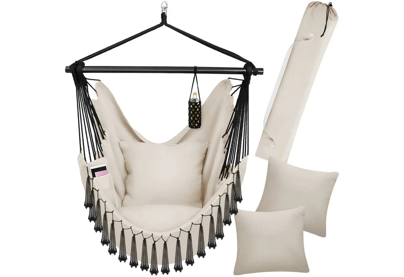 tectake Hängesessel Malika Beige mit Kissen und Getränkehalter - Bild 2