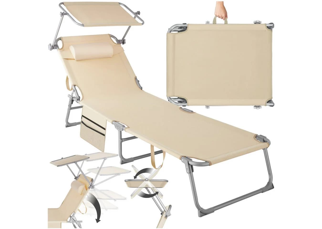 tectake Gartenliege Chloé Beige mit Sonnendach und Seitentasche - Bild 2