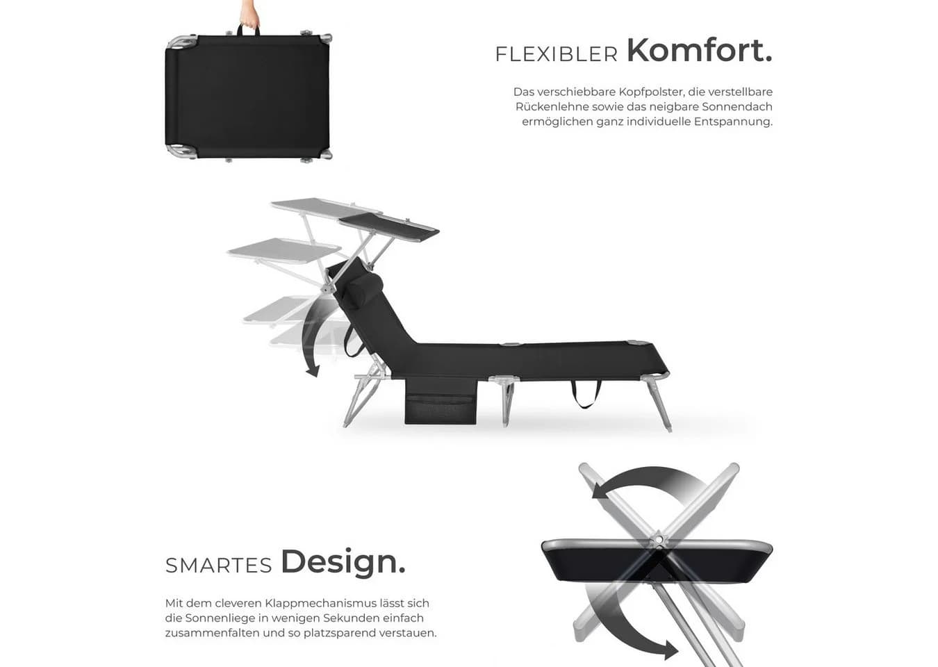 tectake Gartenliege Chloé Schwarz Klappbar Verstellbar - Bild 3