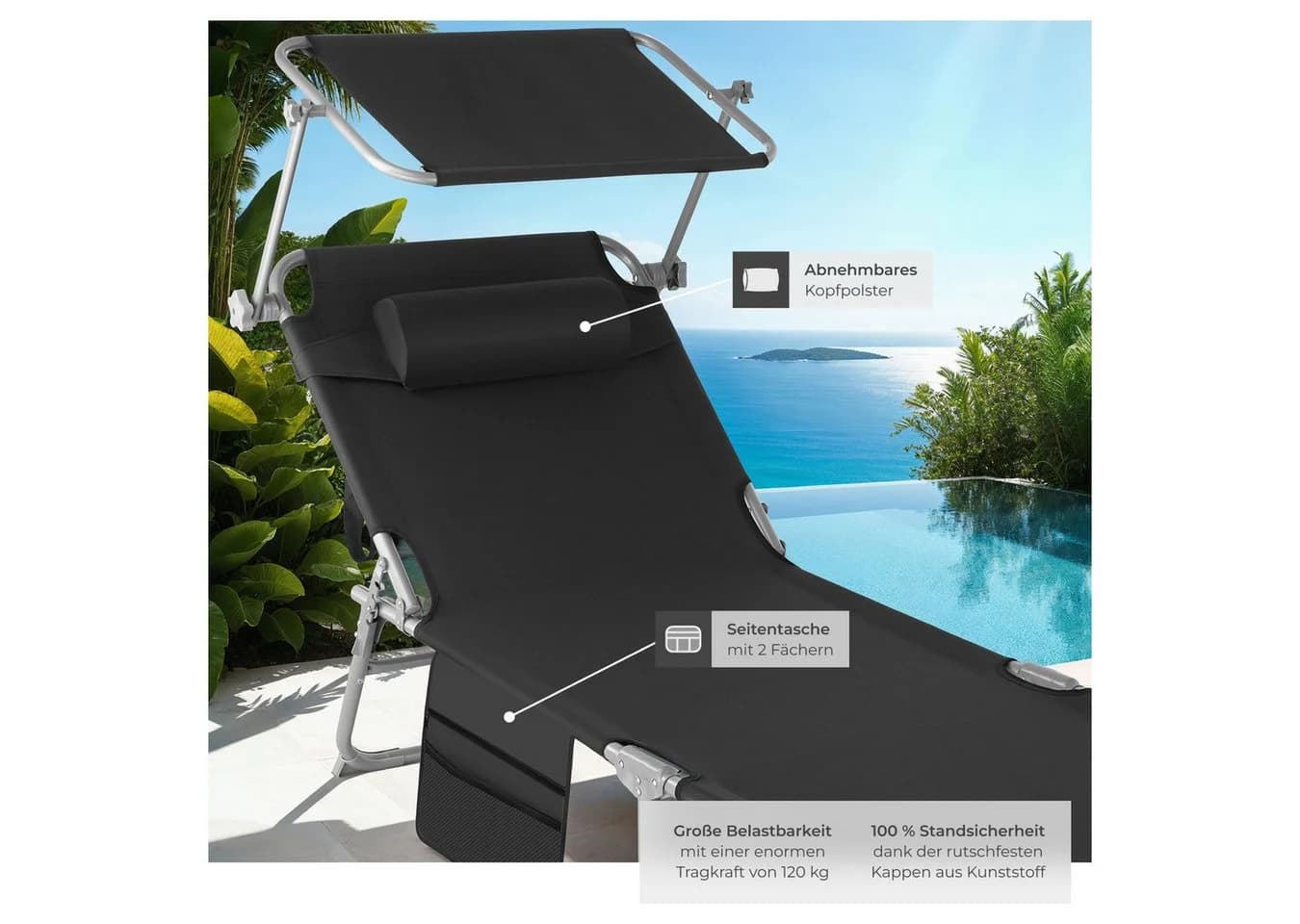 tectake Gartenliege Chloé Schwarz Klappbar Verstellbar - Bild 4