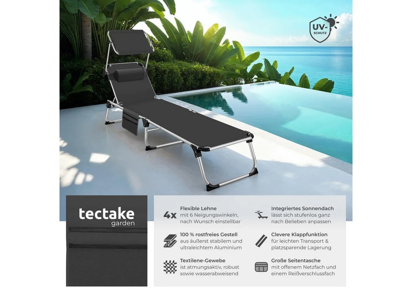 tectake Aluminium Sonnenliege Klappbar Mit Kopfkissen - Bild 2