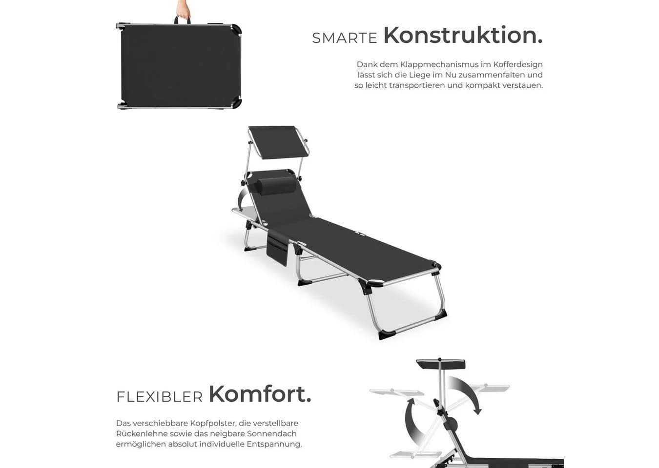 tectake Aluminium Sonnenliege Klappbar Mit Kopfkissen - Bild 4