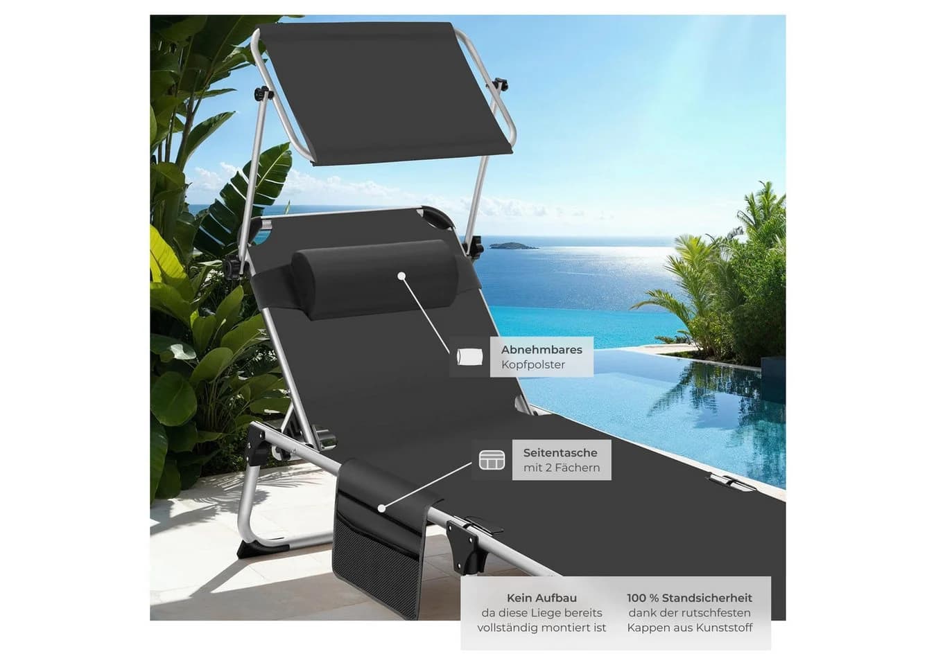 tectake Aluminium Sonnenliege Klappbar Mit Kopfkissen - Bild 5