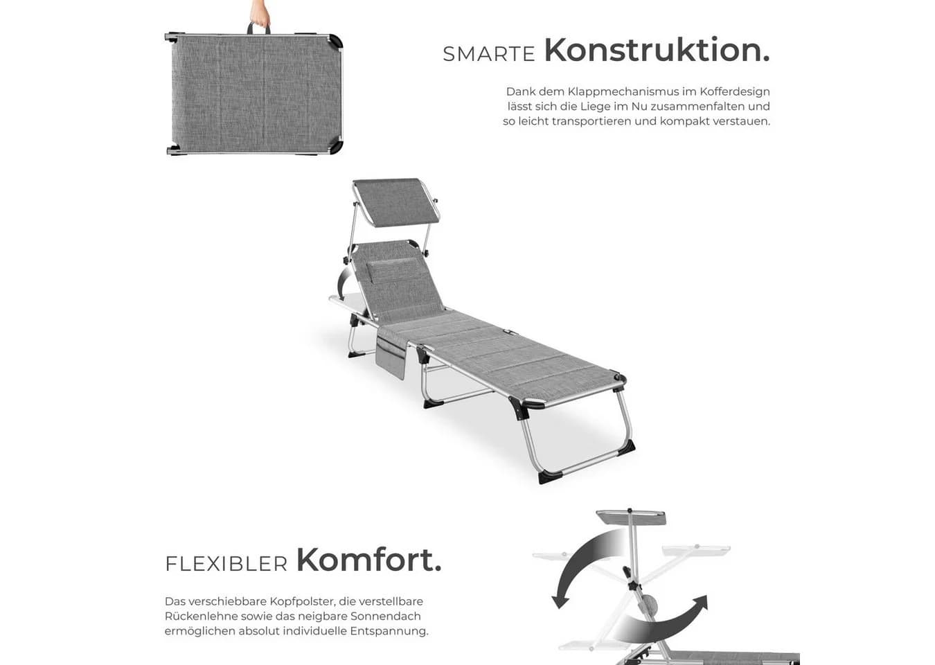 tectake Aluminium Sonnenliege Lorella mit verstellbarer Rückenlehne und Kissen - Bild 4