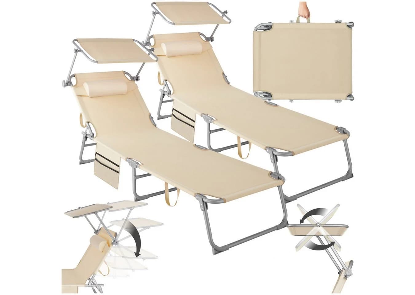 tectake Gartenliege Chloé Beige Klappbar mit Kopfpolster - Bild 2
