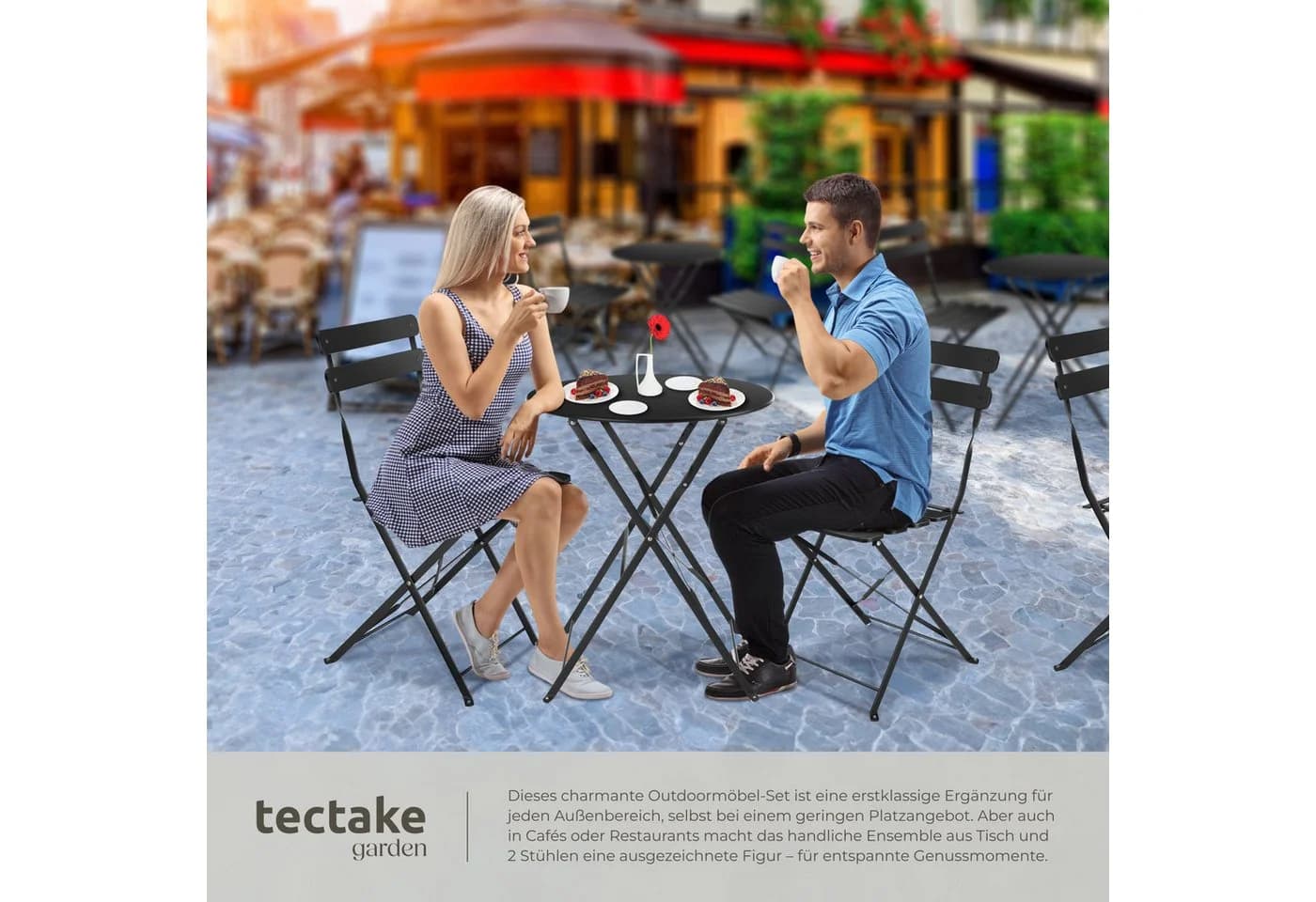 tectake Essgruppe Bistrotisch Set 3-tlg. Schwarz Pulverbeschichteter Stahl - Bild 5