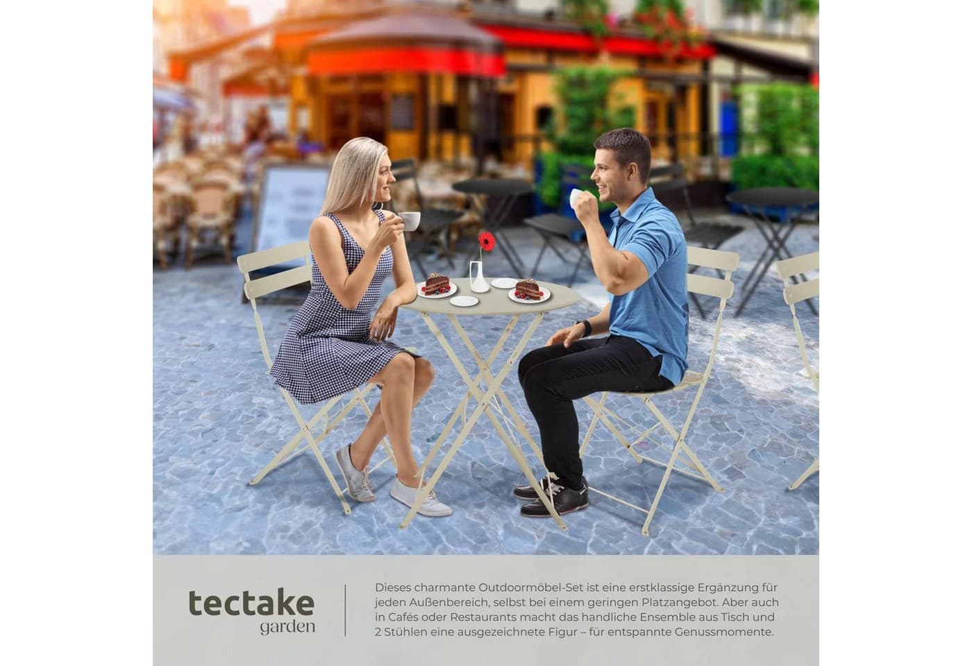 tectake Bistrotisch Set 3-tlg. Beige Klappbar Stahl - Bild 5