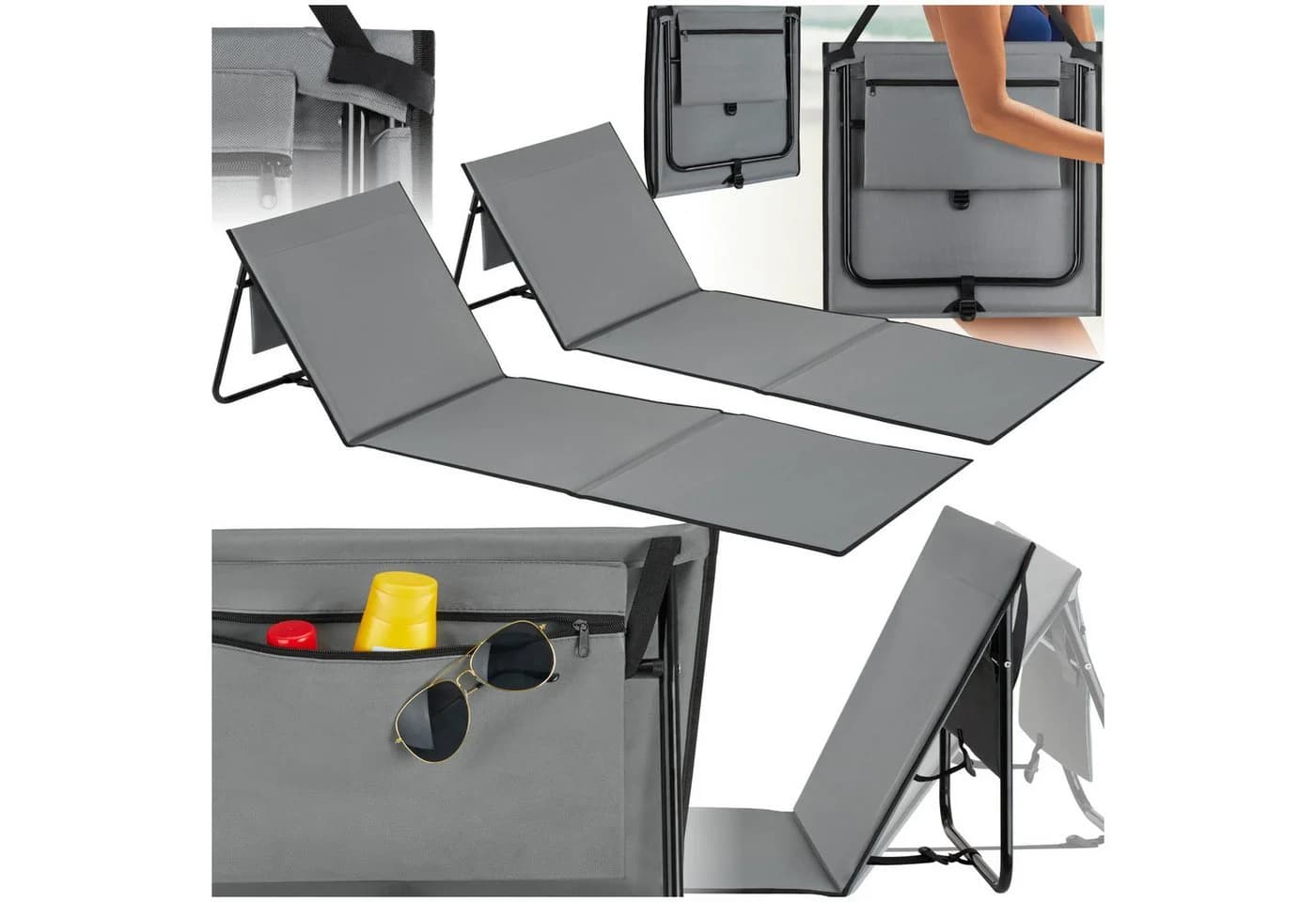 tectake Gartenliege Mina 2er Set Grau/Blau Klappbar - Bild 2