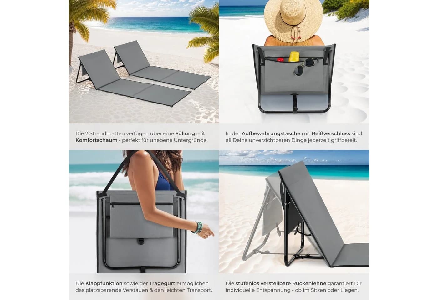 tectake Gartenliege Mina 2er Set Grau/Blau Klappbar - Bild 5