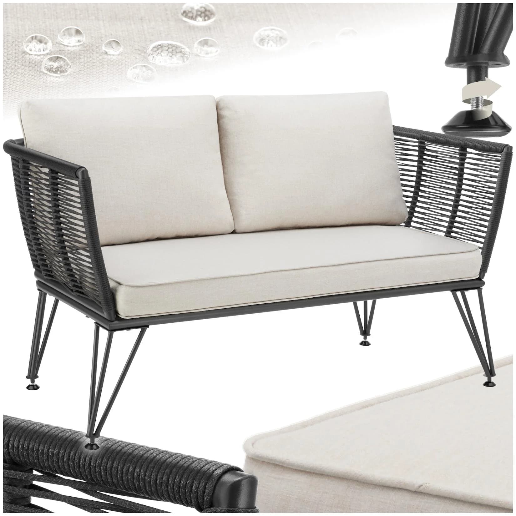 TECTAKE Garten-Loungesofa Sundo Poly Rattan Grau Modern