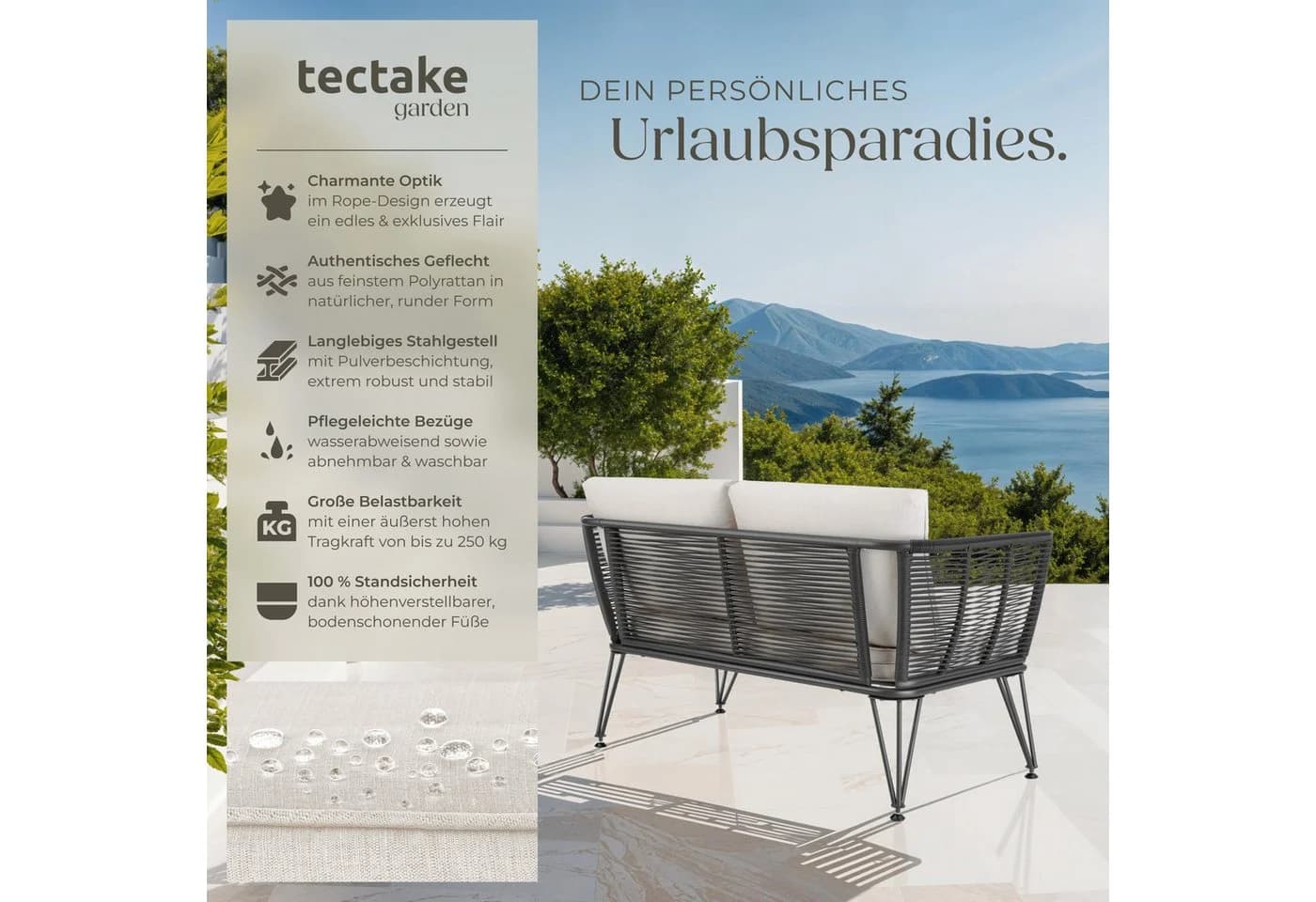 TECTAKE Garten-Loungesofa Sundo Poly Rattan Grau Modern - Bild 2