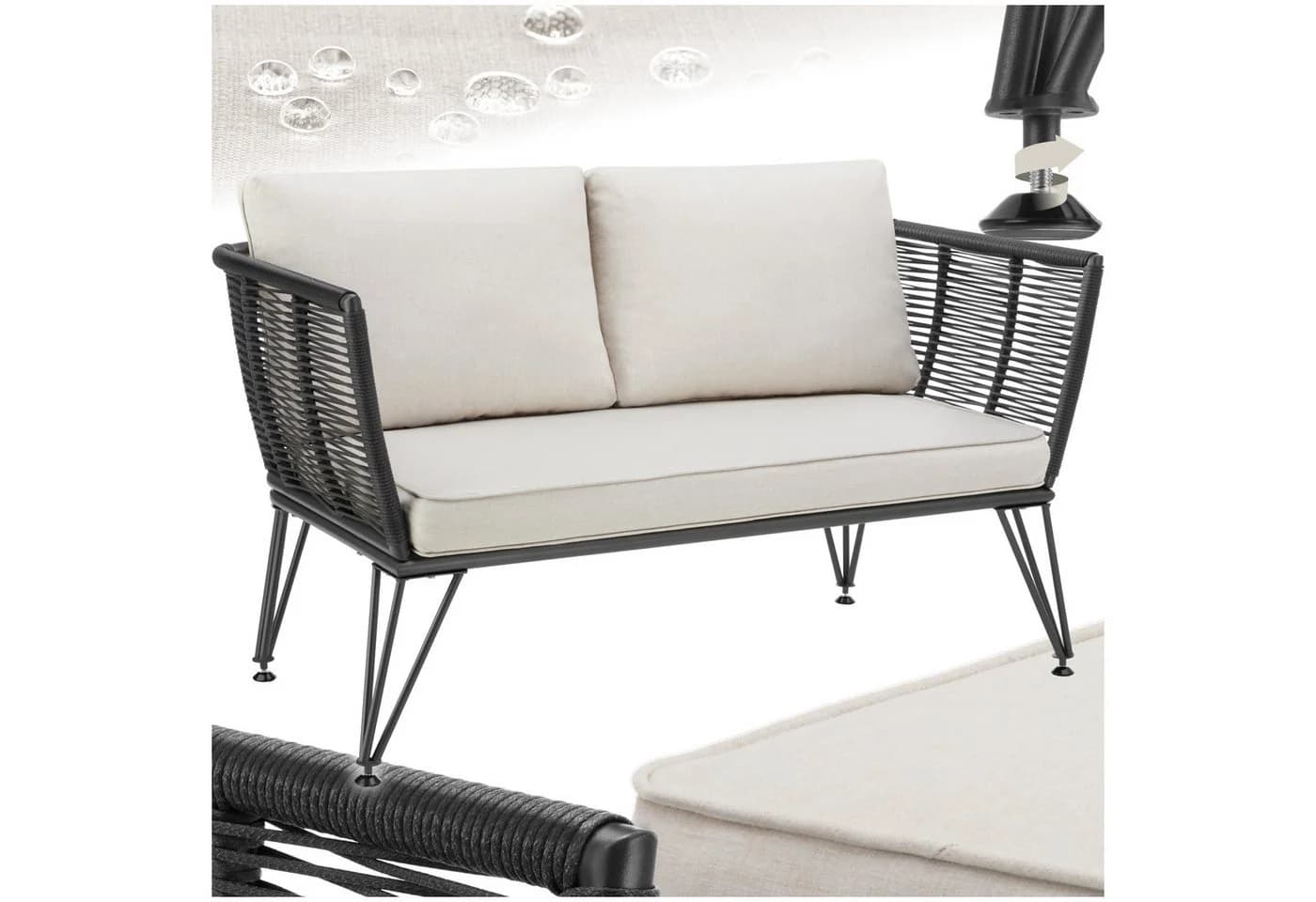 TECTAKE Garten-Loungesofa Sundo Poly Rattan Grau Modern - Bild 3