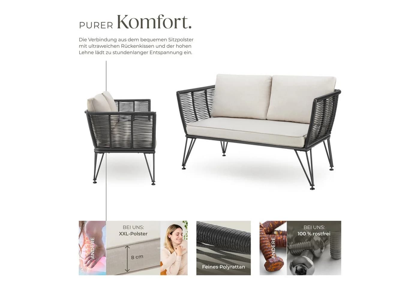 TECTAKE Garten-Loungesofa Sundo Poly Rattan Grau Modern - Bild 4