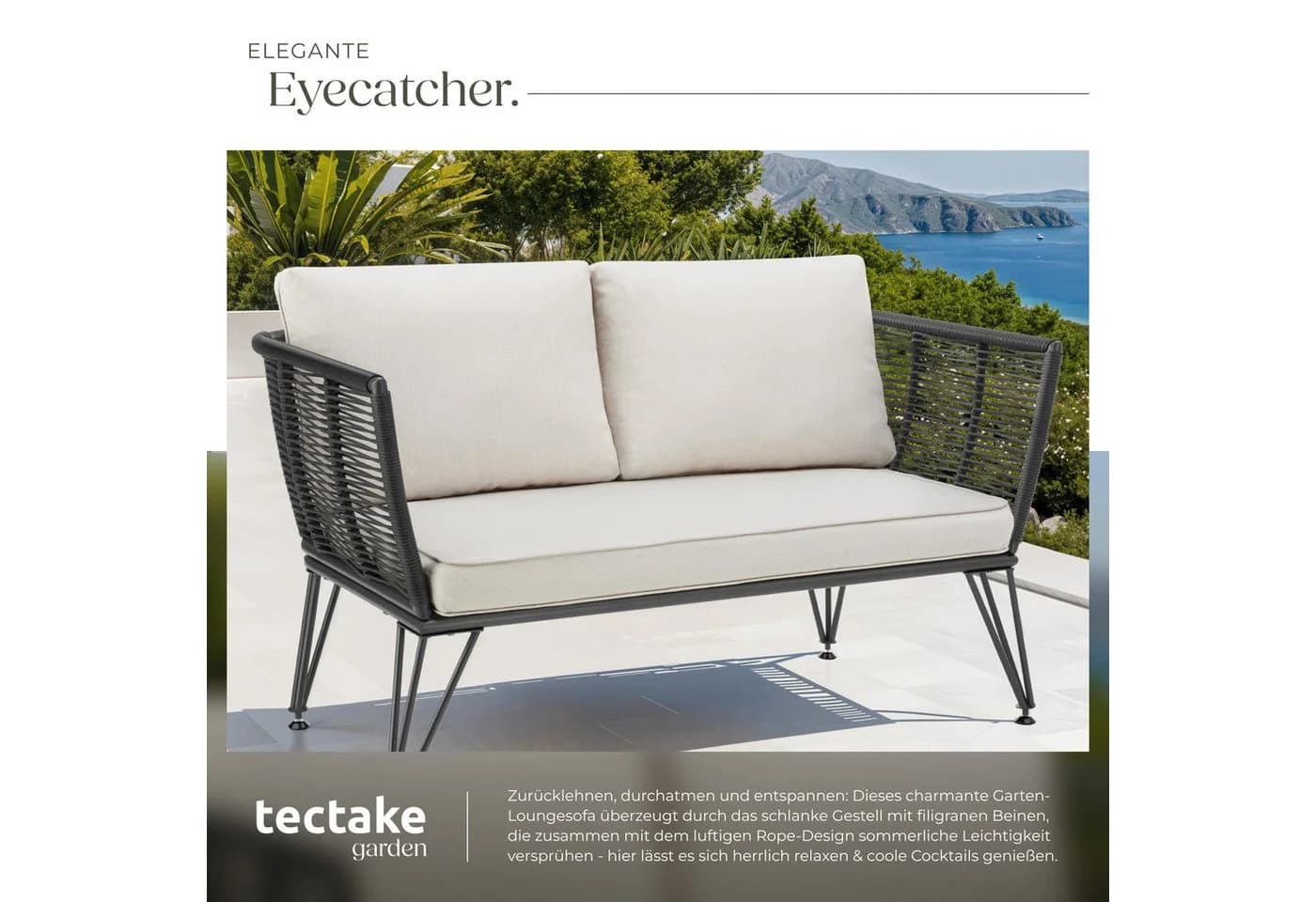 TECTAKE Garten-Loungesofa Sundo Poly Rattan Grau Modern - Bild 5