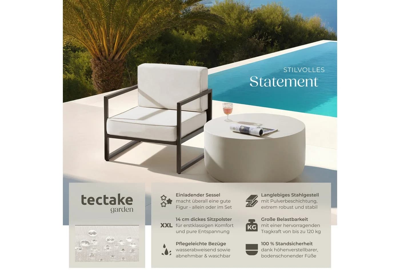 tectake Gartenstuhl Comosa Braun/Beige mit dicken Polstern - Bild 2