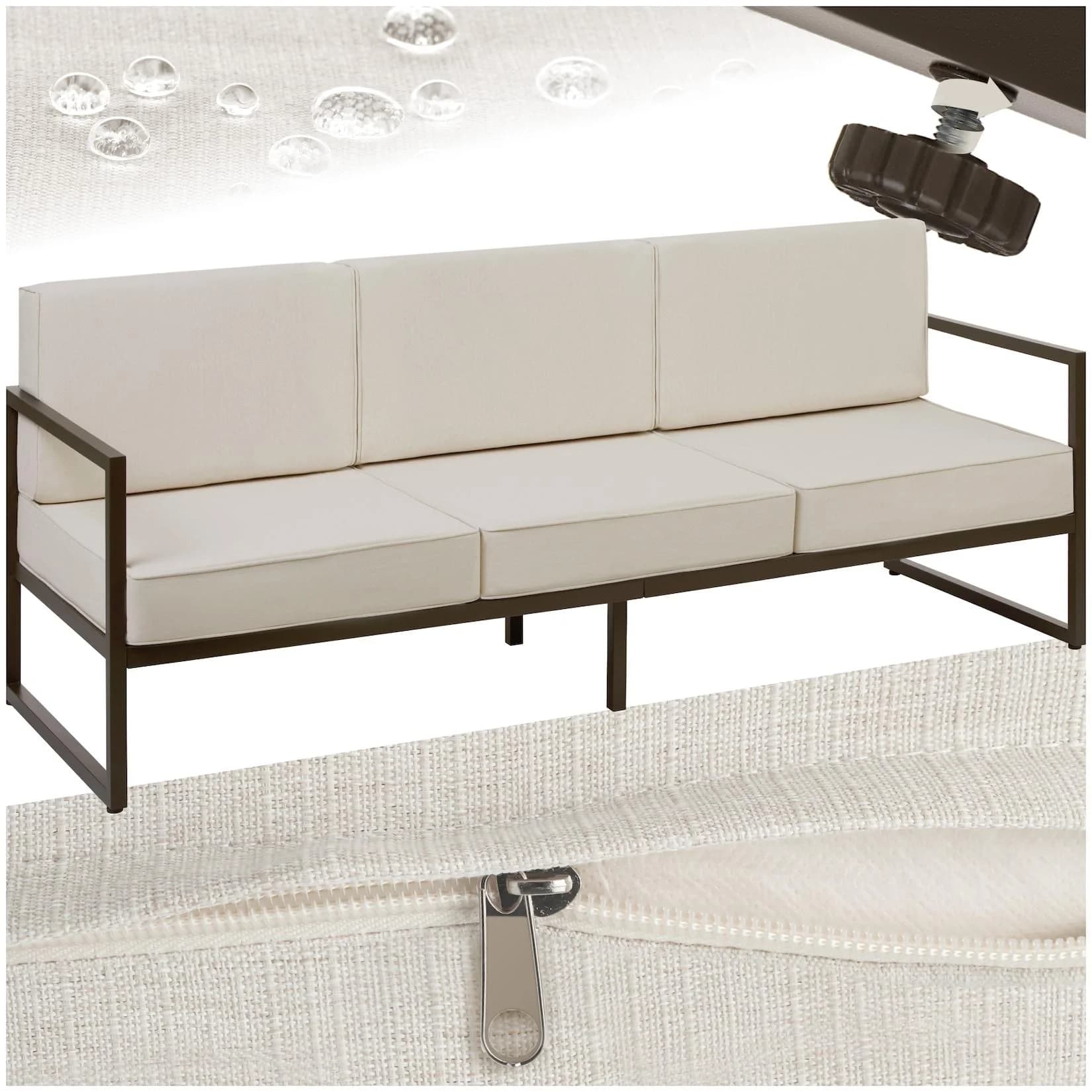 tectake Garten-Loungesofa 3-Sitzer Beige/Braun Pulverbeschichtetes Stahlgestell