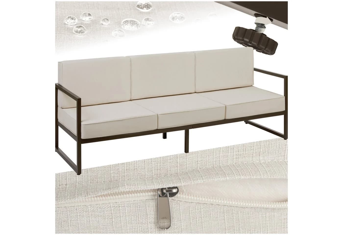 tectake Garten-Loungesofa 3-Sitzer Beige/Braun Pulverbeschichtetes Stahlgestell - Bild 3
