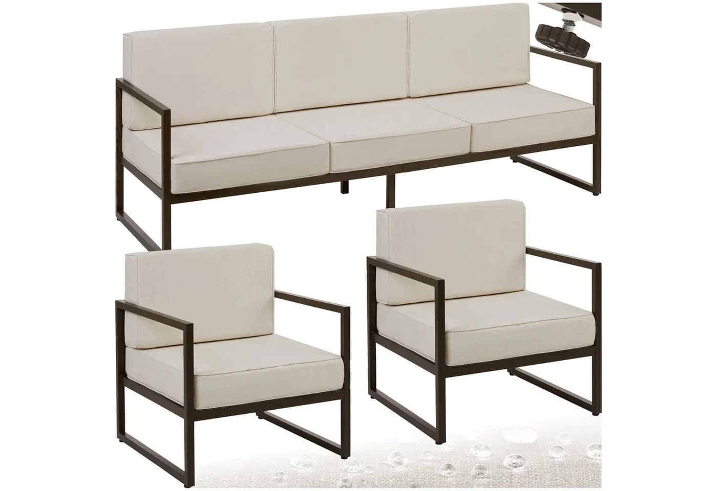 TECTAKE Garten-Loungeset 3-tlg. Beige/Braun Polyester Stahl - Bild 3