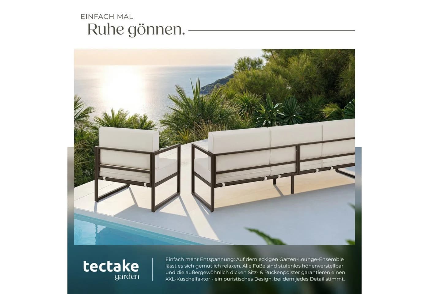 TECTAKE Garten-Loungeset 3-tlg. Beige/Braun Polyester Stahl - Bild 5