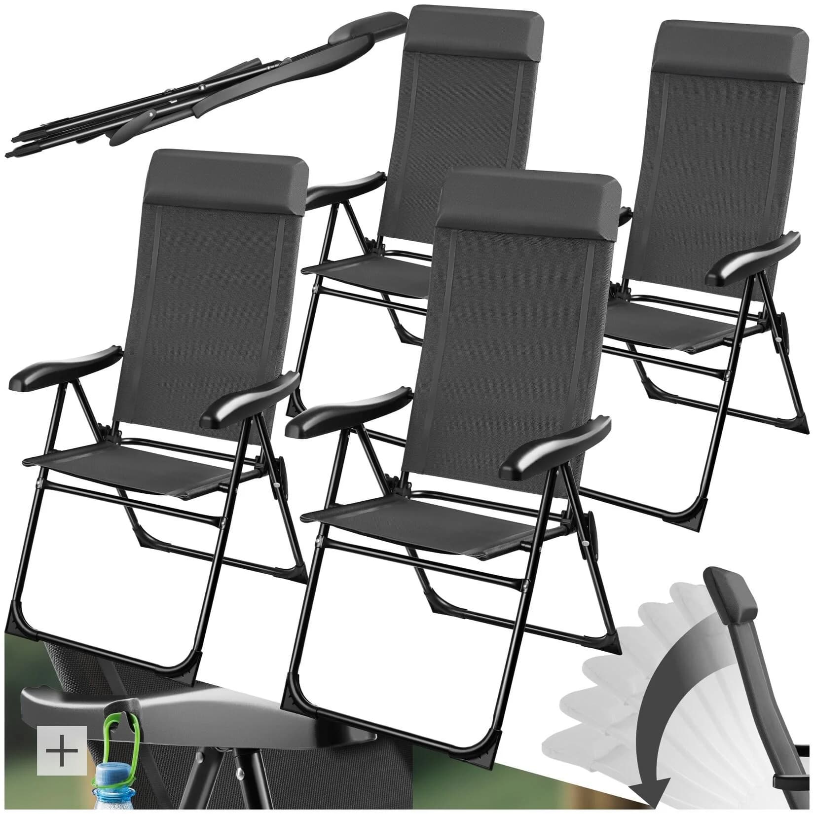 TECTAKE Campingstuhl Müritz Anthrazit 4er Set Faltbar mit Kopfpolster
