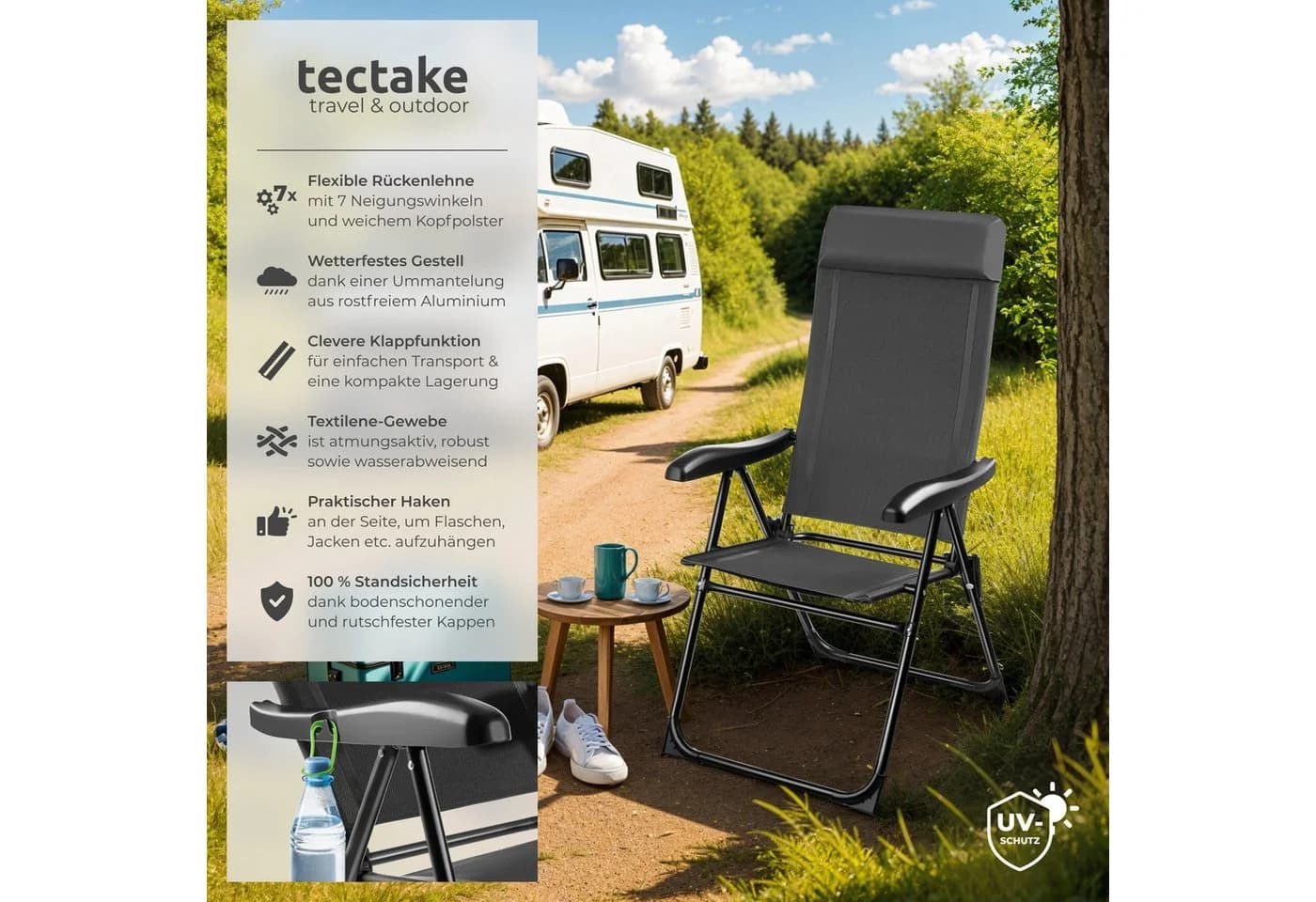 TECTAKE Campingstuhl Müritz Anthrazit 4er Set Faltbar mit Kopfpolster - Bild 2