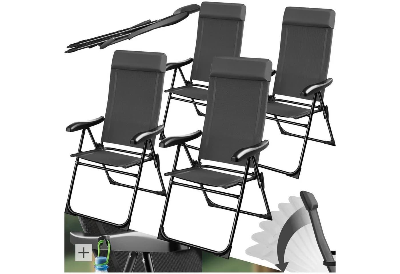 TECTAKE Campingstuhl Müritz Anthrazit 4er Set Faltbar mit Kopfpolster - Bild 3