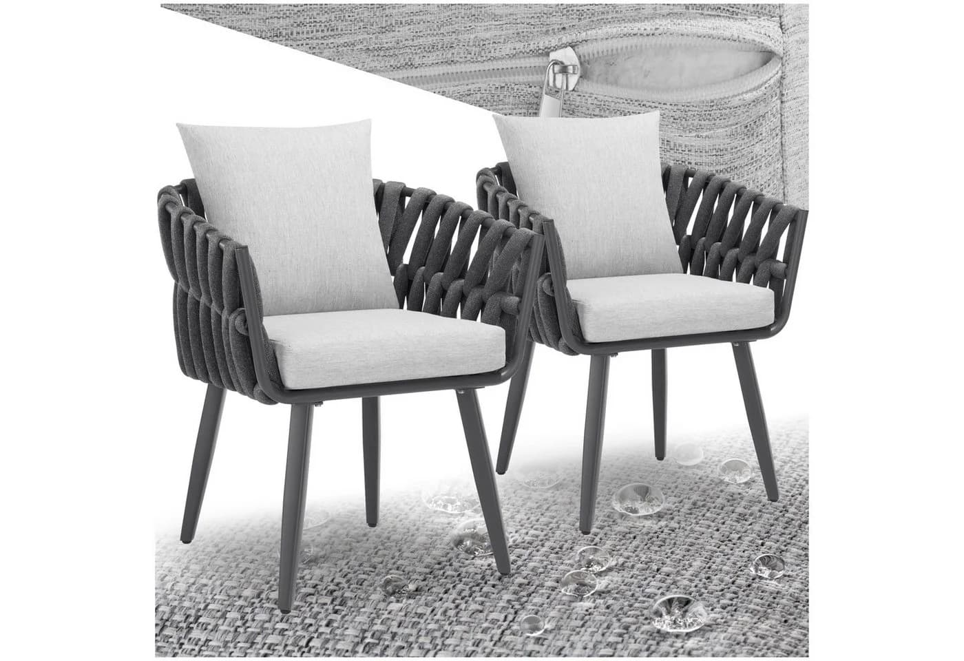 TECTAKE Gartenstuhl Balkonstuhl Rope-Design Grau 2er Set - Bild 3