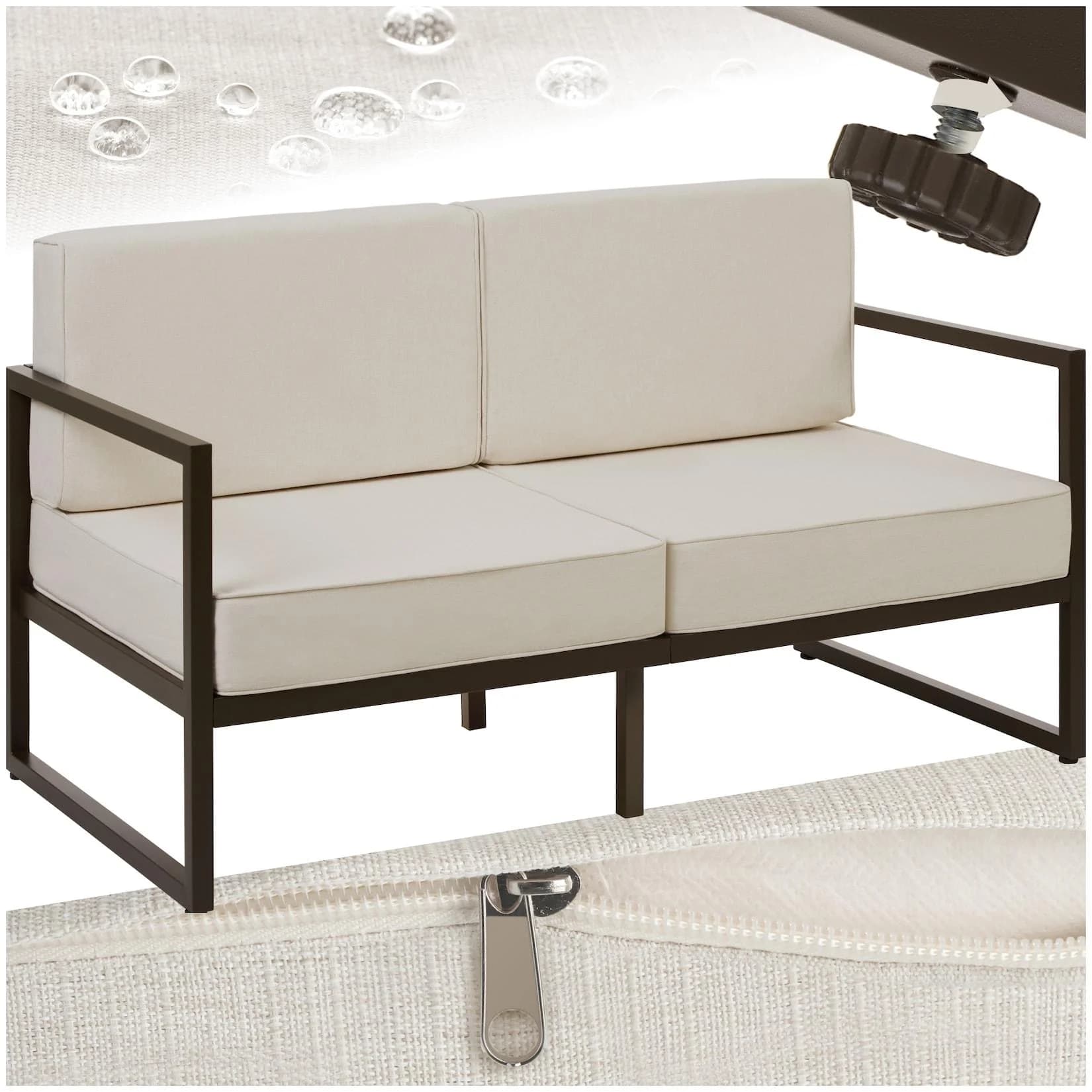 tectake Garten-Loungesofa 2-Sitzer Pulverbeschichtetes Stahlgestell