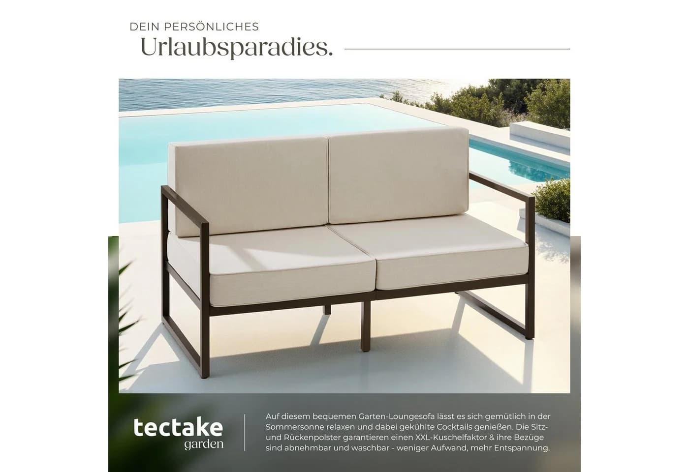 tectake Garten-Loungesofa 2-Sitzer Pulverbeschichtetes Stahlgestell - Bild 5